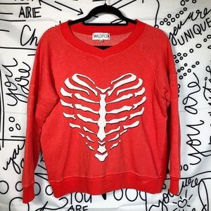 Wildfox Red Skeleton Bones Heart Crewneck Sweatshirt Size XS
